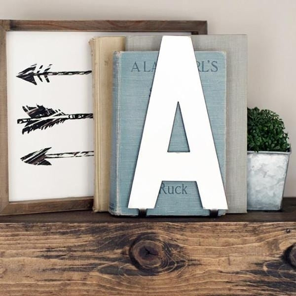 Designer Letter with Tab - 2 Styles - Hanging or Standing Metal Initial Decor For Wall or Shelf Image 1