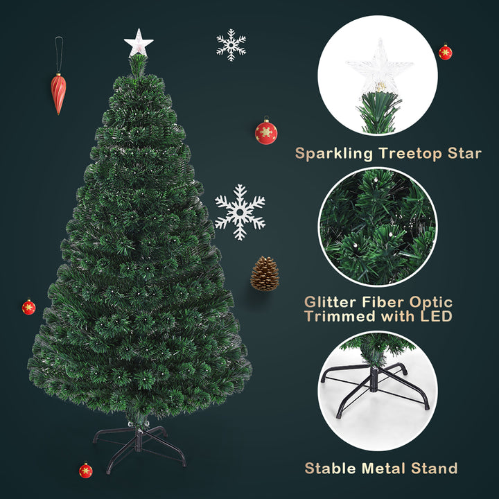 6 Pre-Lit Fiber Optic Artificial Christmas Tree w/Multicolor LED Lights and Stand Image 6