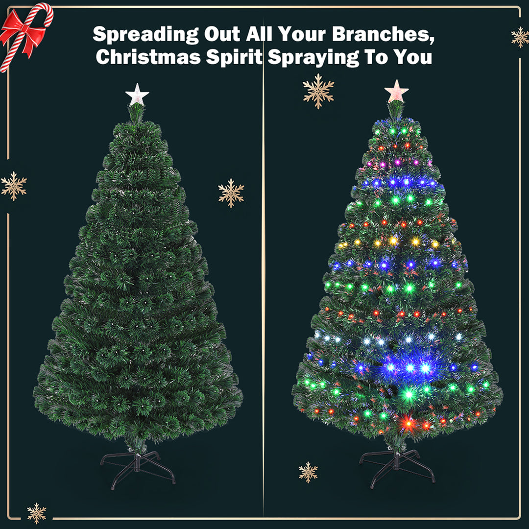 7 Pre-Lit Fiber Optic Artificial Christmas Tree w/Multicolor LED Lights and Stand Image 5