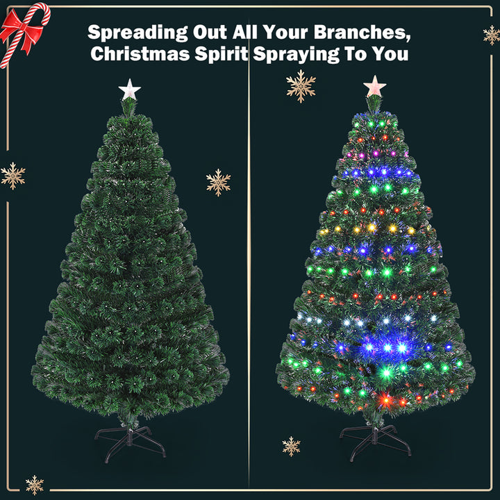 7 Pre-Lit Fiber Optic Artificial Christmas Tree w/Multicolor LED Lights and Stand Image 5