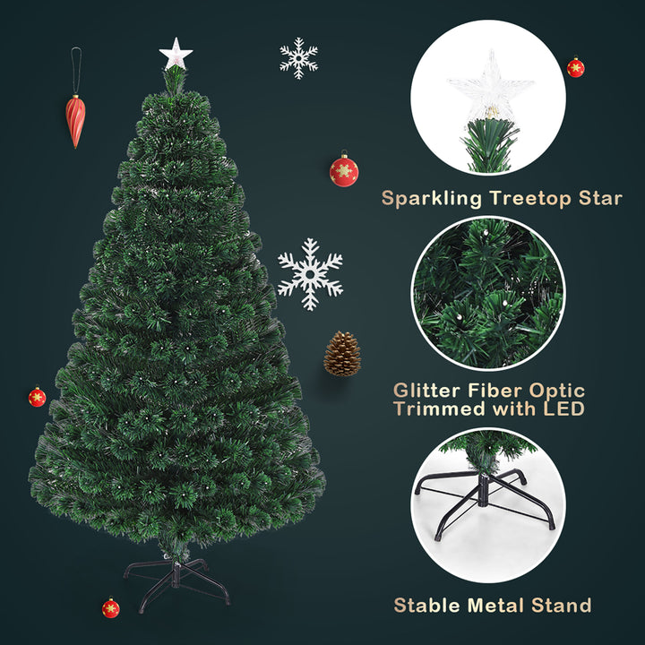 7 Pre-Lit Fiber Optic Artificial Christmas Tree w/Multicolor LED Lights and Stand Image 6