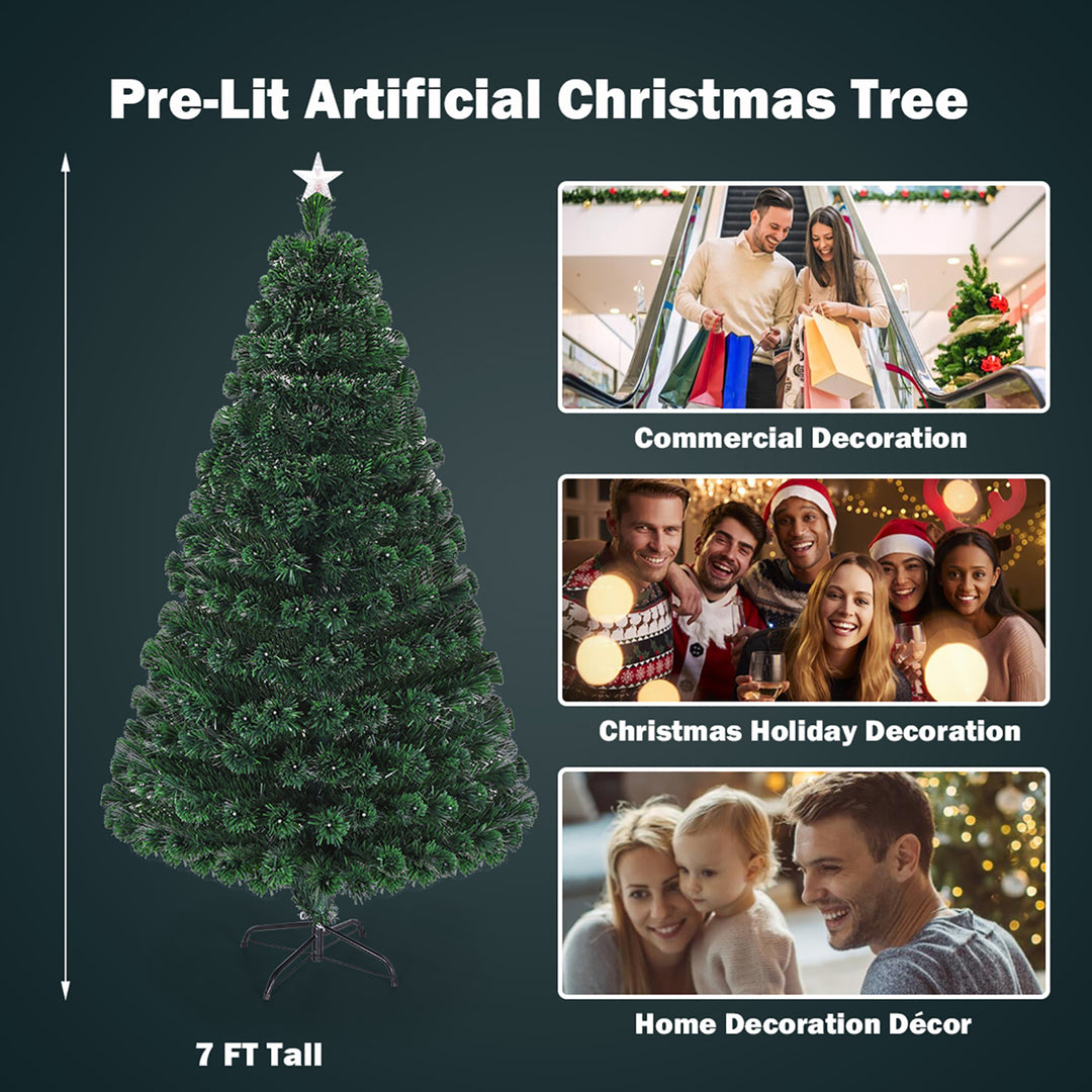 7 Pre-Lit Fiber Optic Artificial Christmas Tree w/Multicolor LED Lights and Stand Image 7