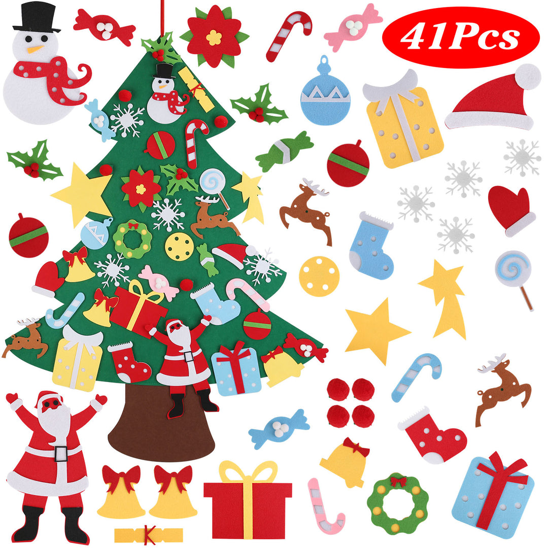 DIY Felt Christmas Tree 41Pcs Detachable Ornaments for Kids Toddler Wall Hanging Christmas Decoration Xmas Gift Image 1