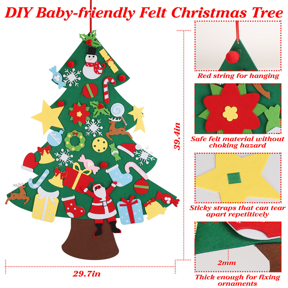 DIY Felt Christmas Tree 41Pcs Detachable Ornaments for Kids Toddler Wall Hanging Christmas Decoration Xmas Gift Image 2