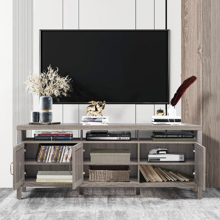 TV Stand Entertainment Media Center for TVs up to 65 w/ Rattan Doors Image 3