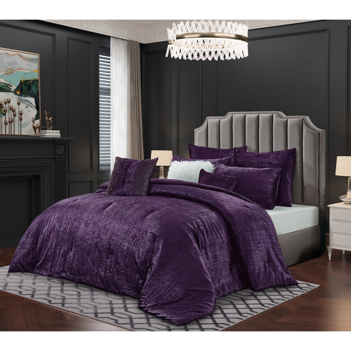 Abella 8 Pc Crinkle Velvet Comforter Set King Queen Soft Shiny Bedding Image 2