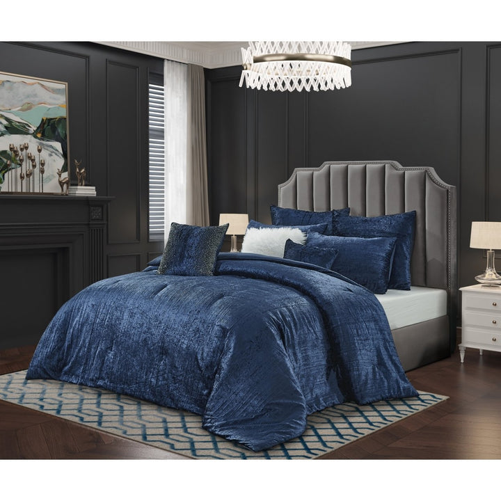 Abella 8 Pc Comforter Set -Crinkle Velvet , Soft and Shiny Image 3