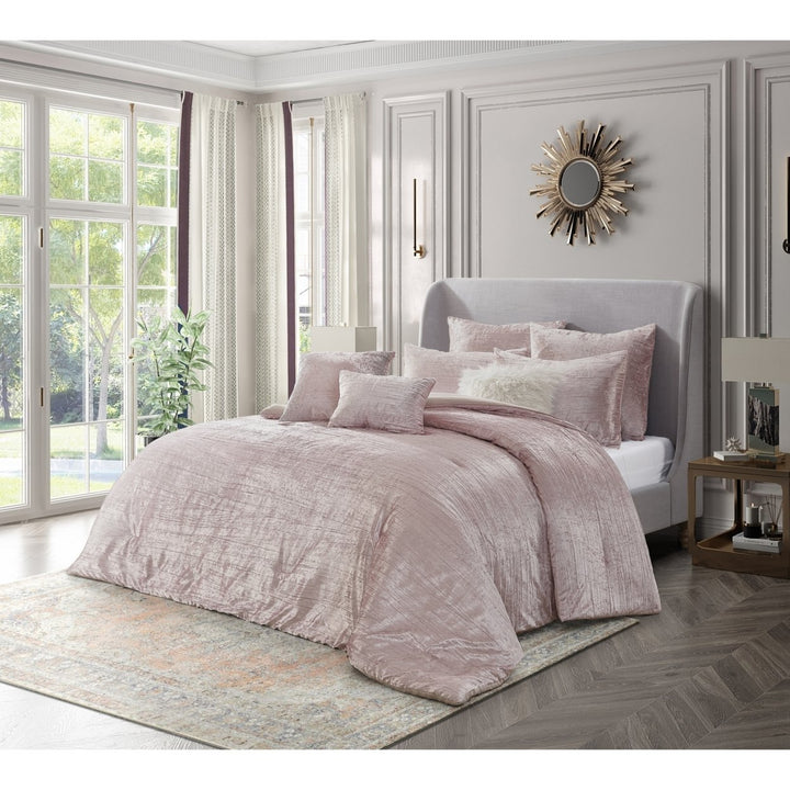 Abella 8 Pc Comforter Set -Crinkle Velvet , Soft and Shiny Image 4