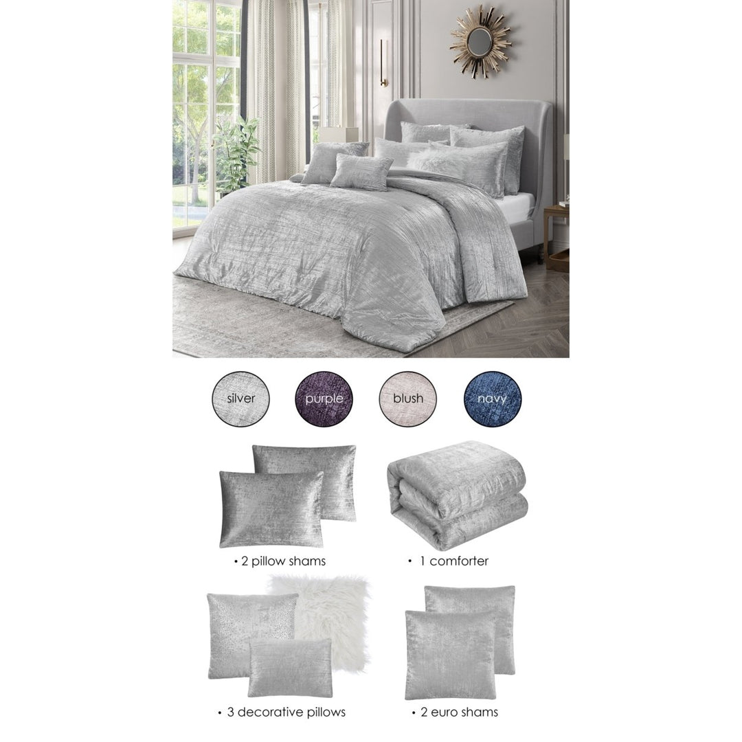 Abella 8 Pc Crinkle Velvet Comforter Set King Queen Soft Shiny Bedding Image 5