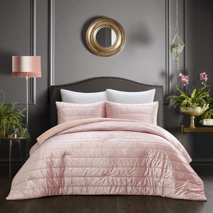 Nava Comforter Set -Crushed Velvet , Channel Tufted Image 1