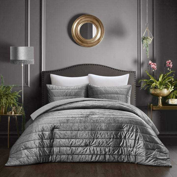 Nava Comforter Set -Crushed Velvet , Channel Tufted Image 1