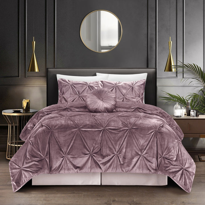 Nilah 5Pc Comforter Set -Shiny Velvet , Pinch Pleated Pintuck Image 1