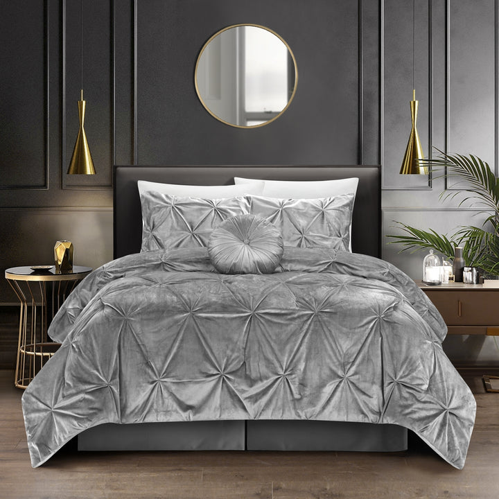 Nilah 5Pc Comforter Set -Shiny Velvet , Pinch Pleated Pintuck Image 2