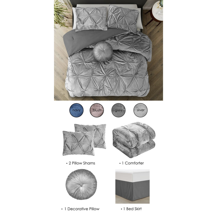 Nilah 5Pc Comforter Set -Shiny Velvet , Pinch Pleated Pintuck Image 5