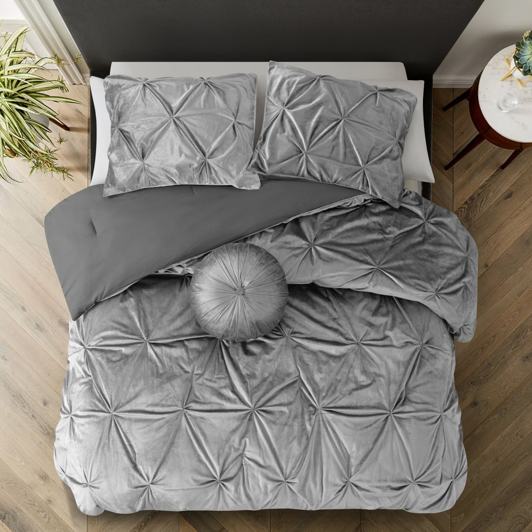 Nilah 5Pc Comforter Set -Shiny Velvet , Pinch Pleated Pintuck Image 9