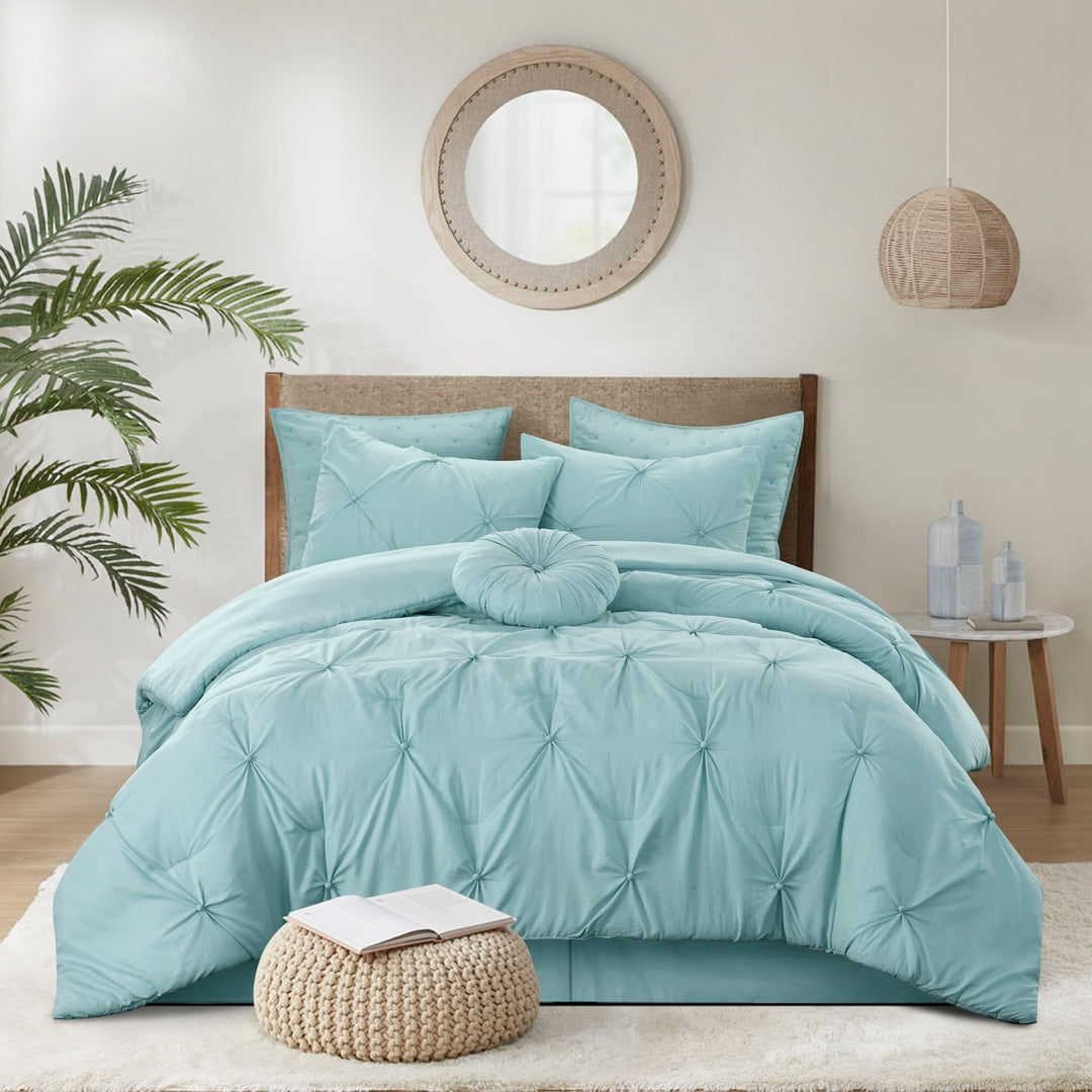 Baylie Comforter Set -Pinch Pleated Pintuck , Solid Neutral Color Image 3