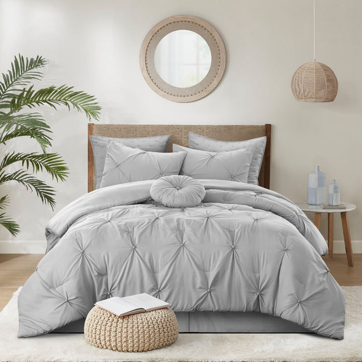 Baylie Comforter Set -Pinch Pleated Pintuck , Solid Neutral Color Image 4