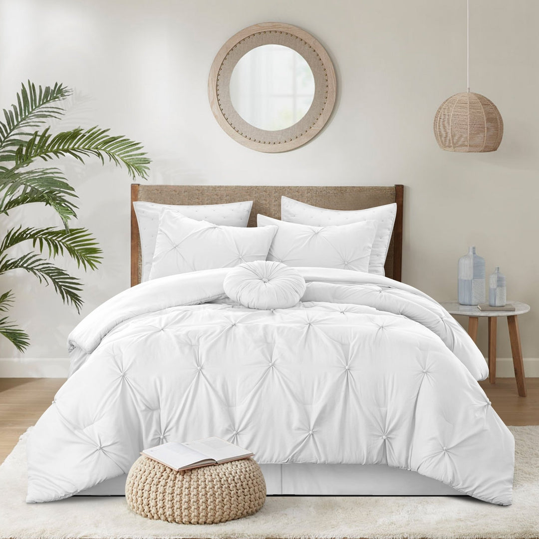 Baylie Comforter Set -Pinch Pleated Pintuck , Solid Neutral Color Image 5