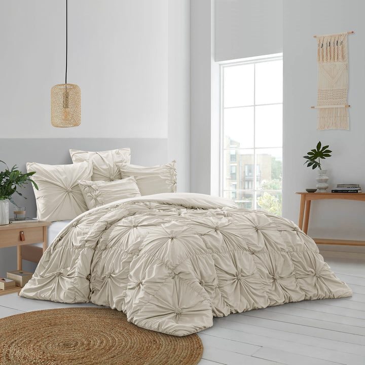 Bethel Comforter Set -Pinch Pleated Pintuck , Solid Neutral Color Image 1