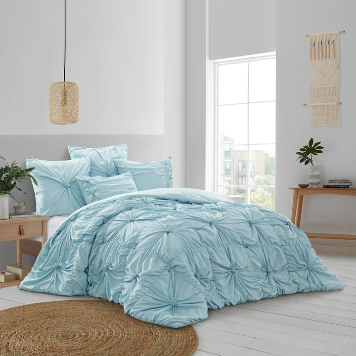 Bethel Comforter Set -Pinch Pleated Pintuck , Solid Neutral Color Image 3