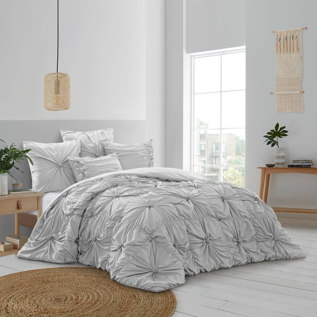 Bethel Comforter Set -Pinch Pleated Pintuck , Solid Neutral Color Image 1