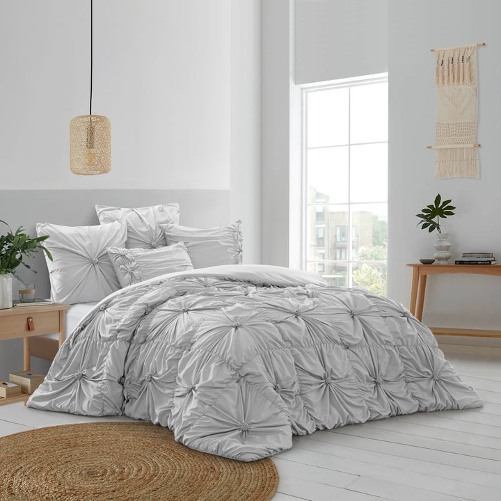 Bethel Comforter Set -Pinch Pleated Pintuck , Solid Neutral Color Image 4