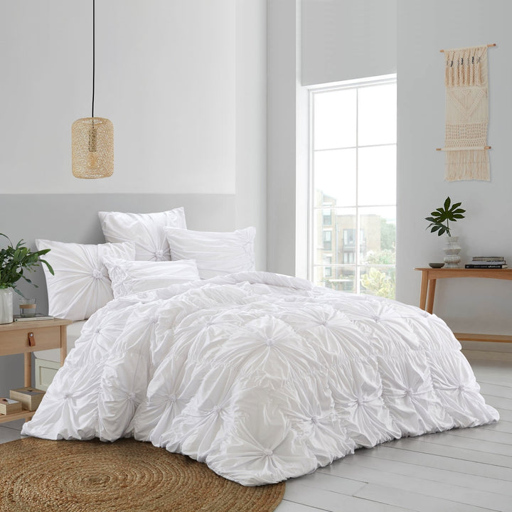 Bethel Comforter Set -Pinch Pleated Pintuck , Solid Neutral Color Image 5