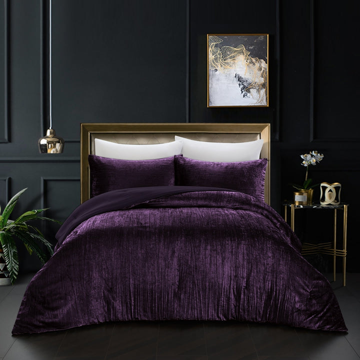 Aashvi Crinkle Velvet Comforter Set King Queen Luxurious Shiny 3 Piece Bedding Image 6