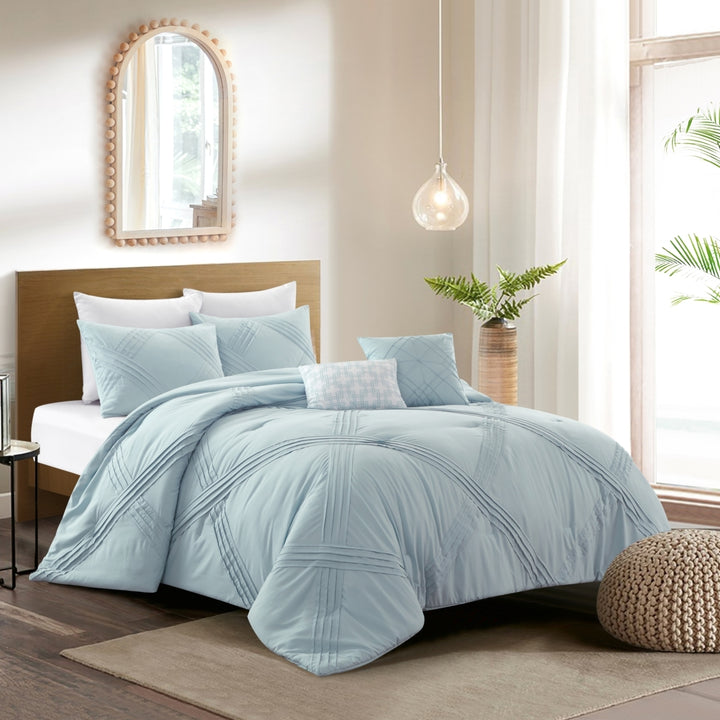 Caitlynn 5Pc Comforter Set -Pleated , Solid Neutral Color Image 3