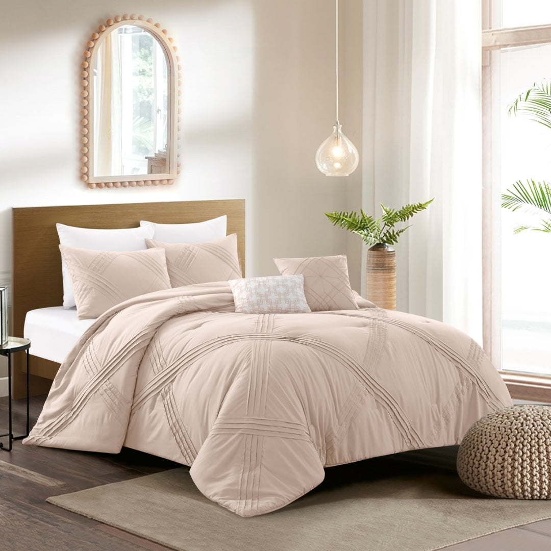 Caitlynn 5Pc Comforter Set -Pleated , Solid Neutral Color Image 4