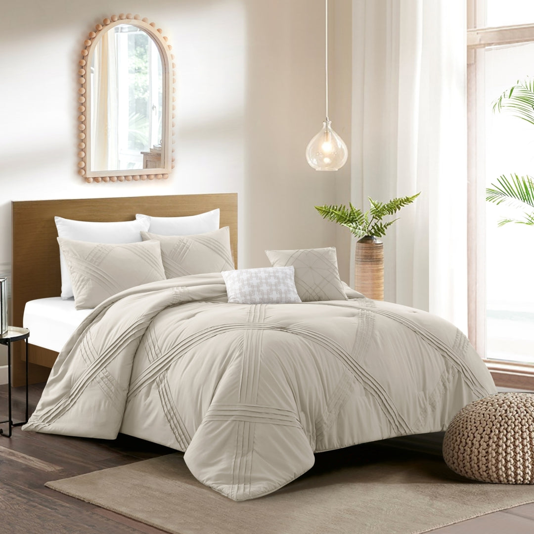 Caitlynn 5Pc Comforter Set -Pleated , Solid Neutral Color Image 5