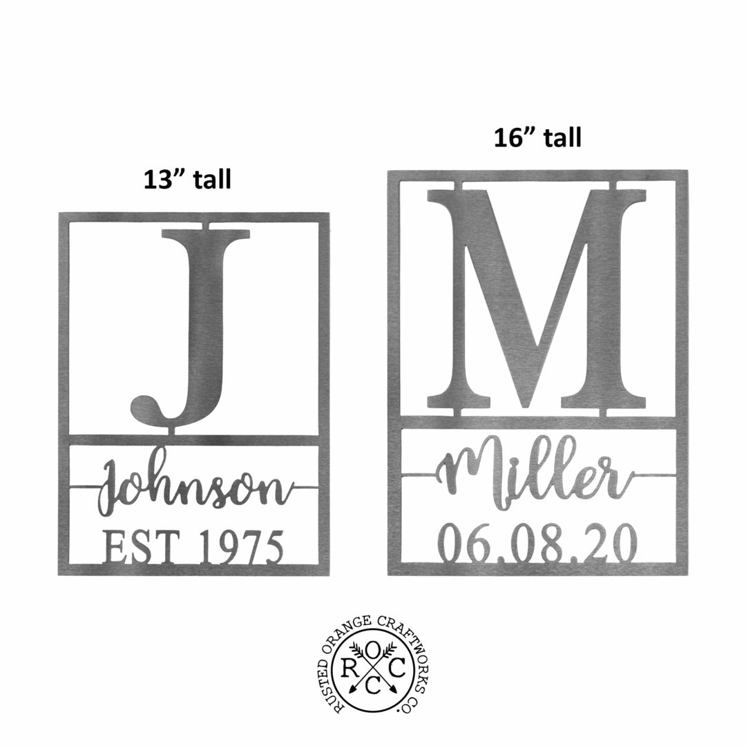Weston Name and Date Monogram - 2 Sizes - Custom Metal Rectangle Monogram with Name and Date Sign Image 5