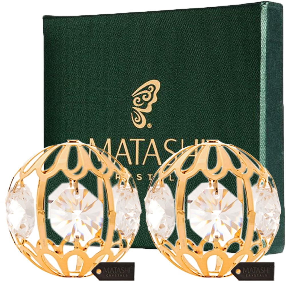 Pair of 24K Gold Plated Crystal Studded Christmas Ball Ornament by Matashi Image 1