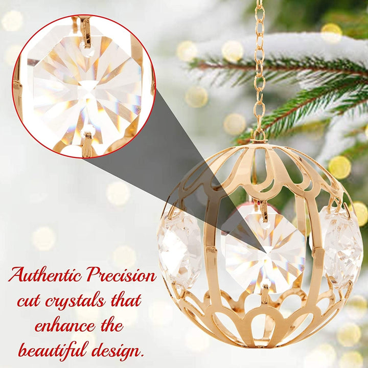 Pair of 24K Gold Plated Crystal Studded Christmas Ball Ornament by Matashi Image 5