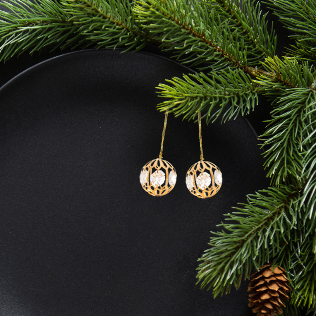 Pair of 24K Gold Plated Crystal Studded Christmas Ball Ornament by Matashi Image 6