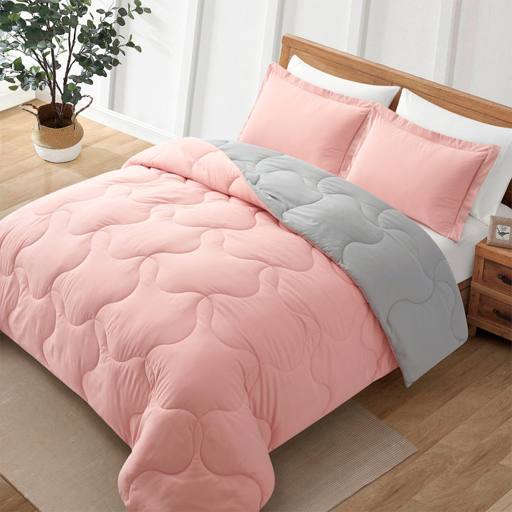 Lightweight Reversible Comforter Set 2 or 3 Pieces with Pillow Shams Twin Queen King Image 1