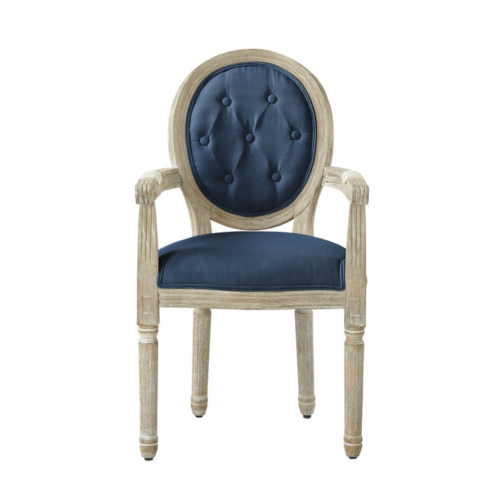 Chanelle Dining Chair - Upholstered  Button Tufted, Oval Back  Antique Brushed Wood Finish Image 5