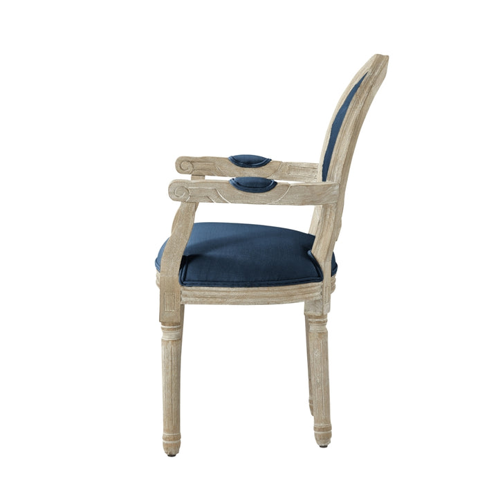 Chanelle Dining Chair - Upholstered  Button Tufted, Oval Back  Antique Brushed Wood Finish Image 6