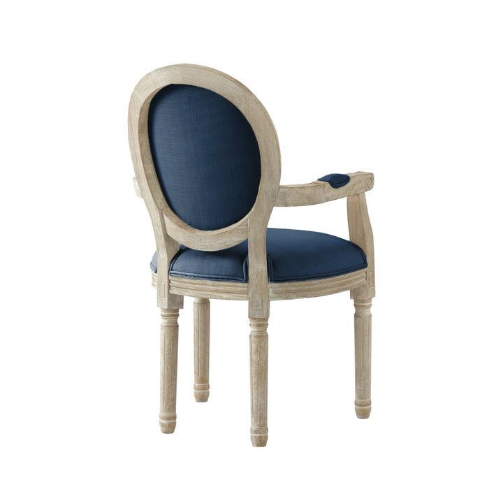 Chanelle Dining Chair - Upholstered  Button Tufted, Oval Back  Antique Brushed Wood Finish Image 8