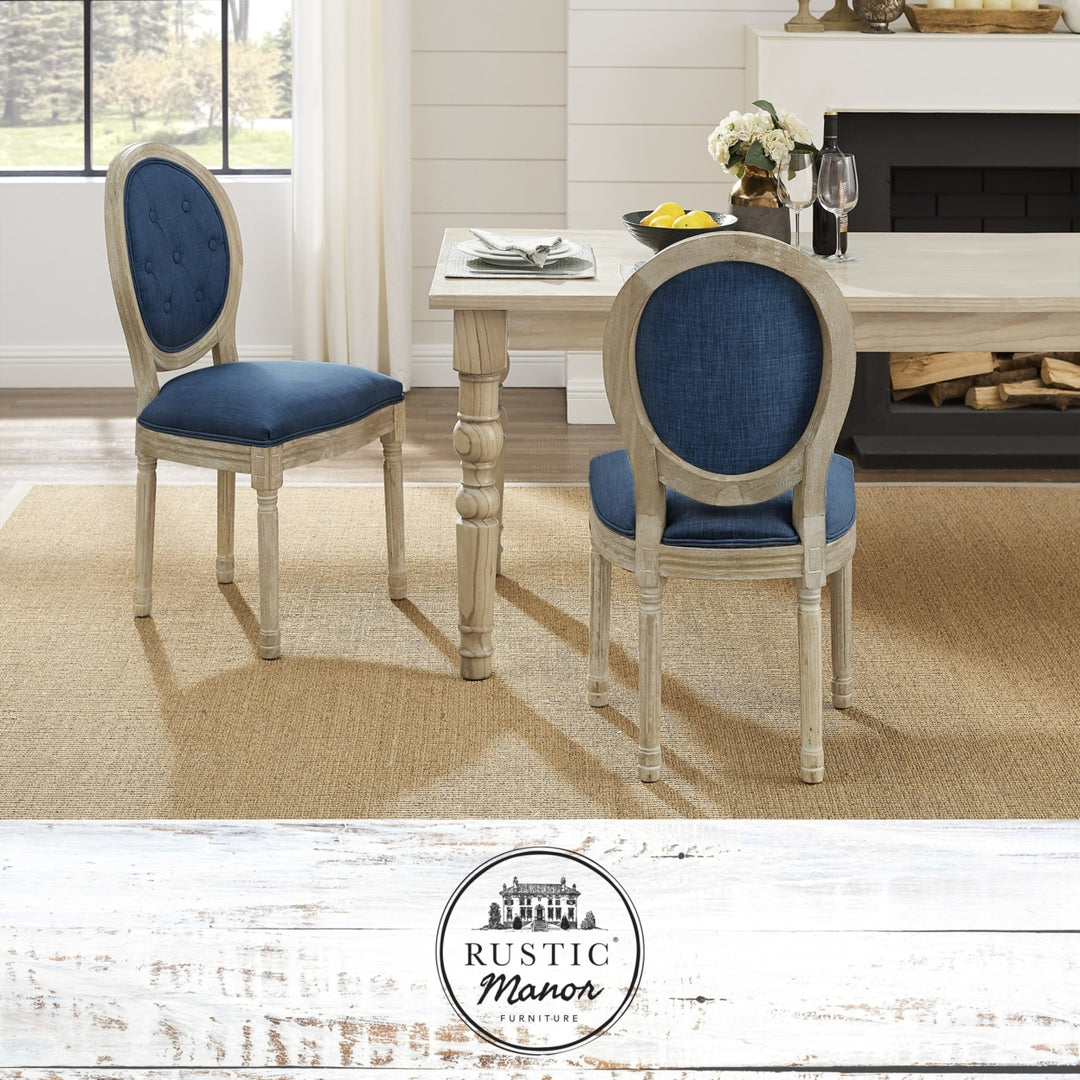 Chanelle Armless Dining Chair Upholstered Linen Button Tufted Antique Wood Finish Image 1