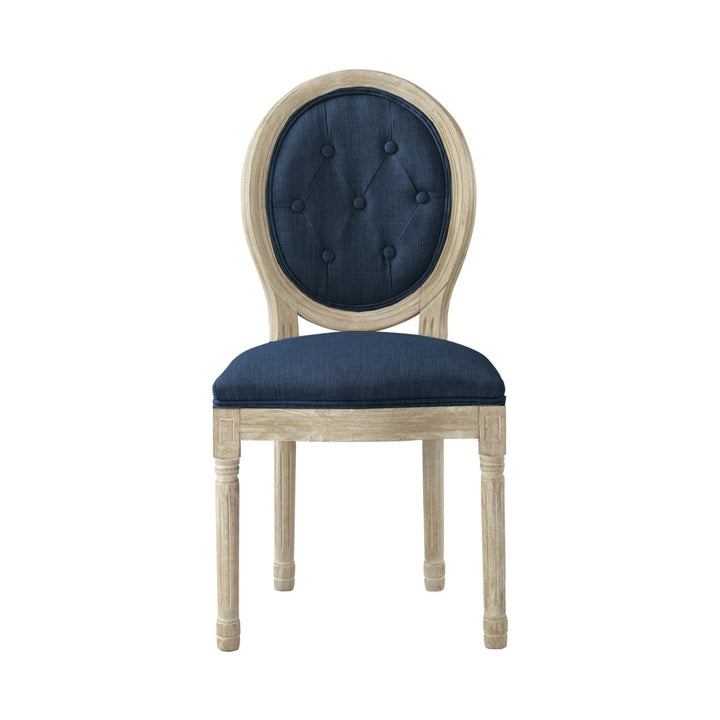 Chanelle Armless Dining Chair Upholstered Linen Button Tufted Antique Wood Finish Image 5