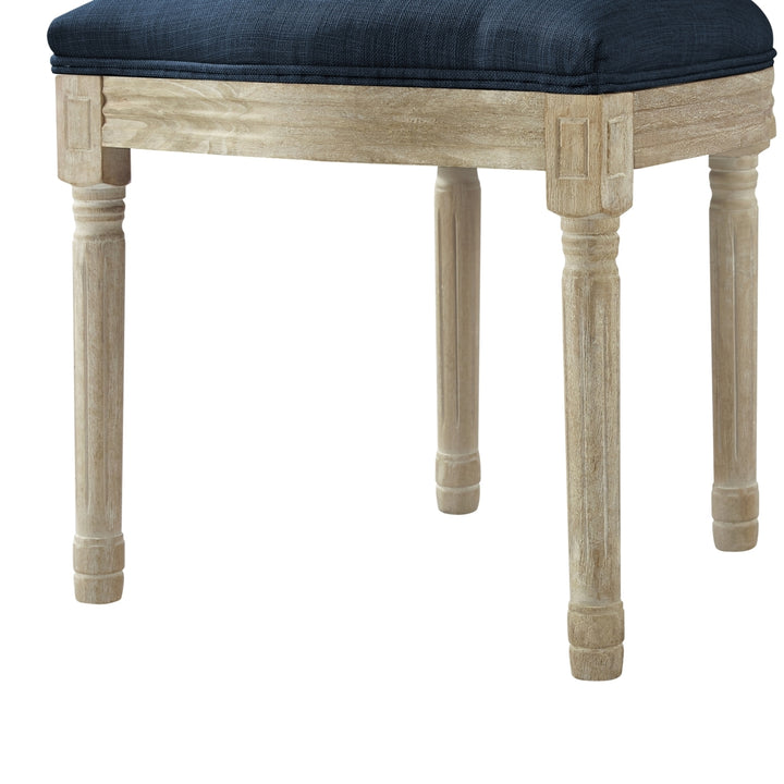 Chanelle Armless Dining Chair Upholstered Linen Button Tufted Antique Wood Finish Image 9