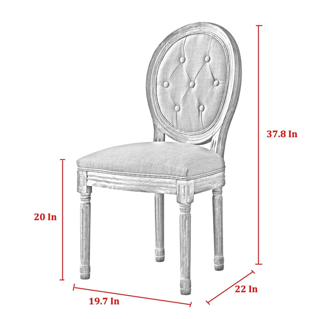 Chanelle Armless Dining Chair Upholstered Linen Button Tufted Antique Wood Finish Image 11