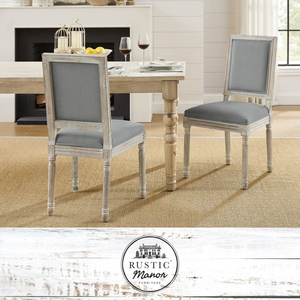 Olivier Dining Chair - Upholstered  Armless  Antique Brushed Wood Finish Image 2