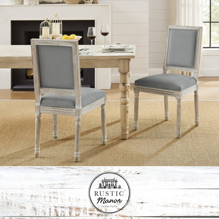 Olivier Upholstered Dining Chair Set of 2 Armless Antique Wood Finish Linen Image 1