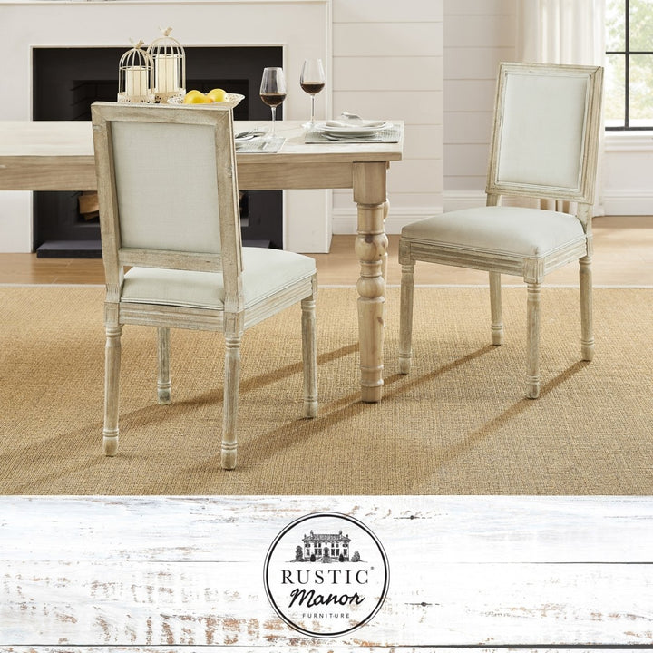 Olivier Upholstered Dining Chair Set of 2 Armless Antique Wood Finish Linen Image 1