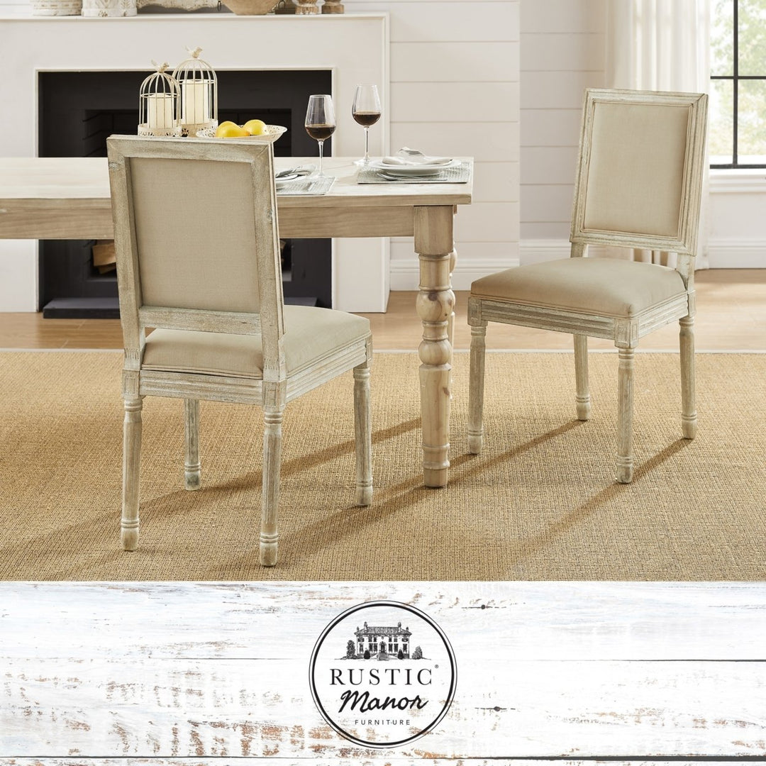 Olivier Upholstered Dining Chair Set of 2 Armless Antique Wood Finish Linen Image 1