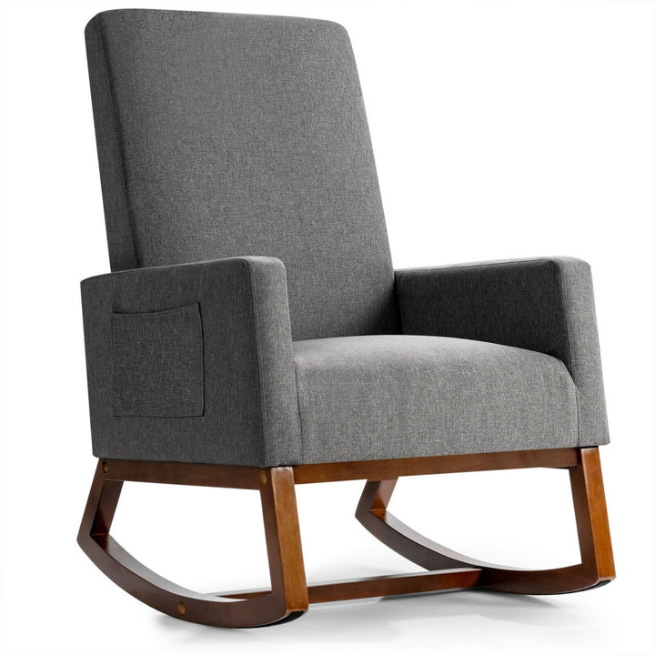 Rocking Chair High Back Upholstered Lounge Armchair w/ Side Pocket Image 1