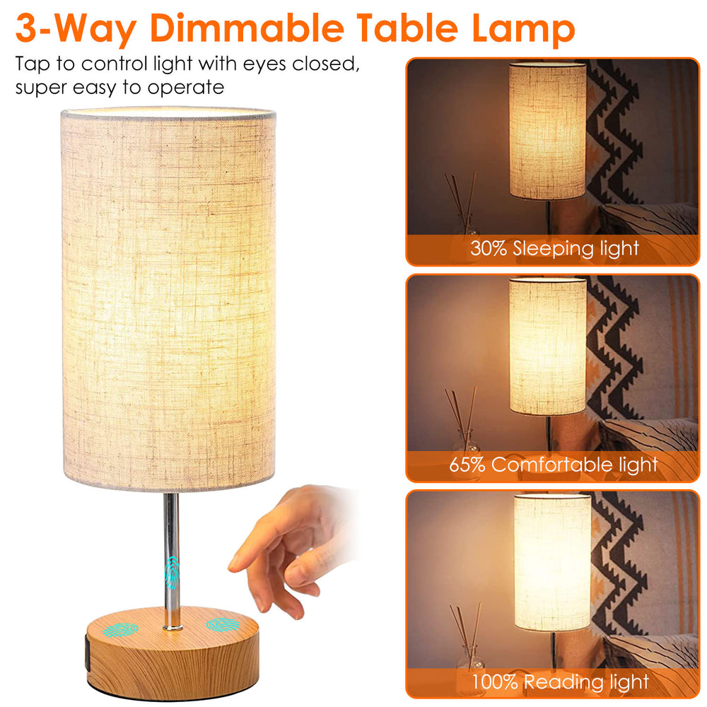 Touch Control Table Lamp 3-Way Dimmable Beige USB Ports E26 LED Warm Light Image 2