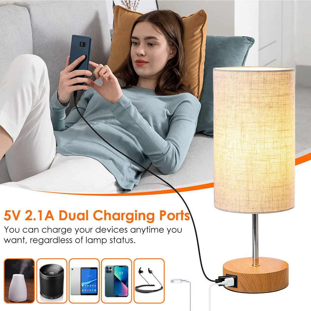 Touch Control Table Lamp 3-Way Dimmable Beige USB Ports E26 LED Warm Light Image 3